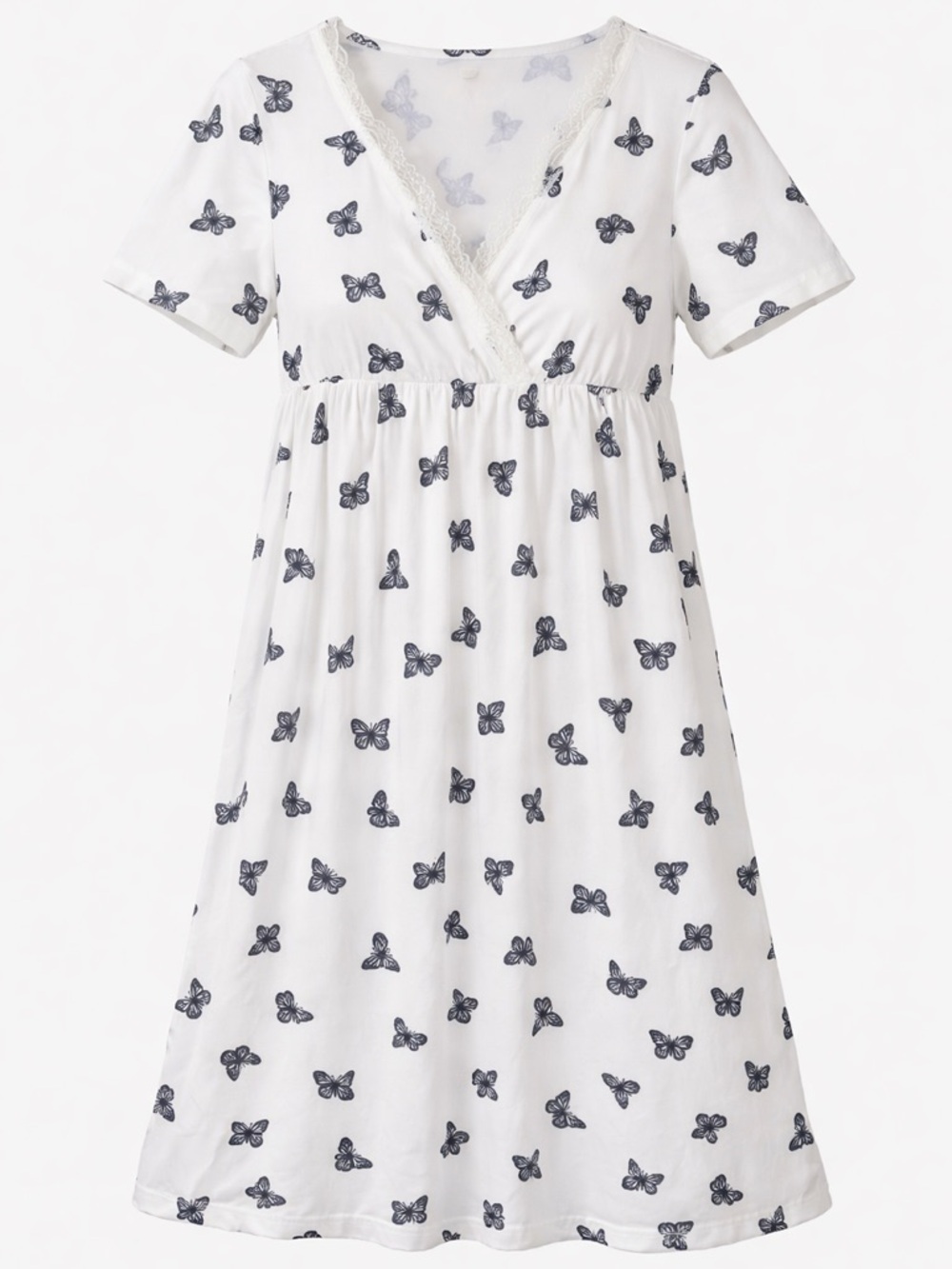 Shein Butterfly Print Babydoll Dress White Lace Trim Lounge Sleepwear Size S